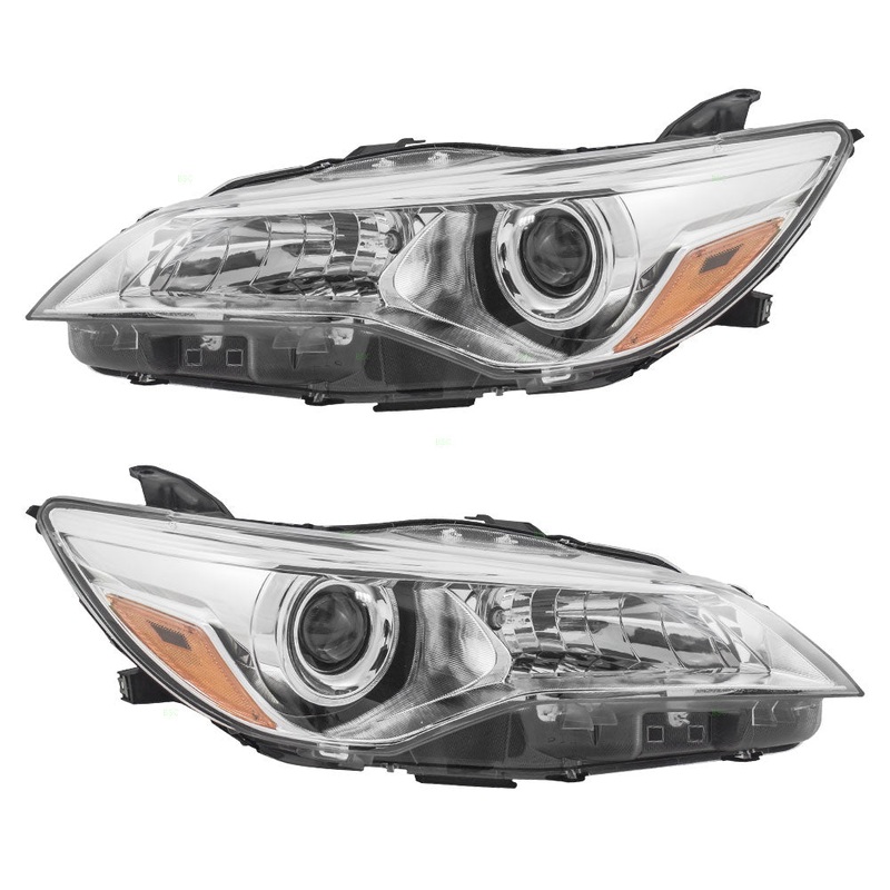 Brock Replacement Driver and Passenger Halogen Headlights Headlamps Chrome Housing Compatible with Camry & Hybrid 81150-06D90 81110-06D90