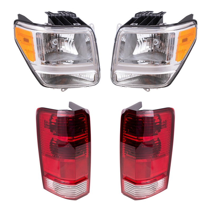 Brock Replacement Driver and Passenger Side Halogen Combination Headlight and Tail Light Assemblies 4 Piece Set Compatible with 2007-2011 Nitro