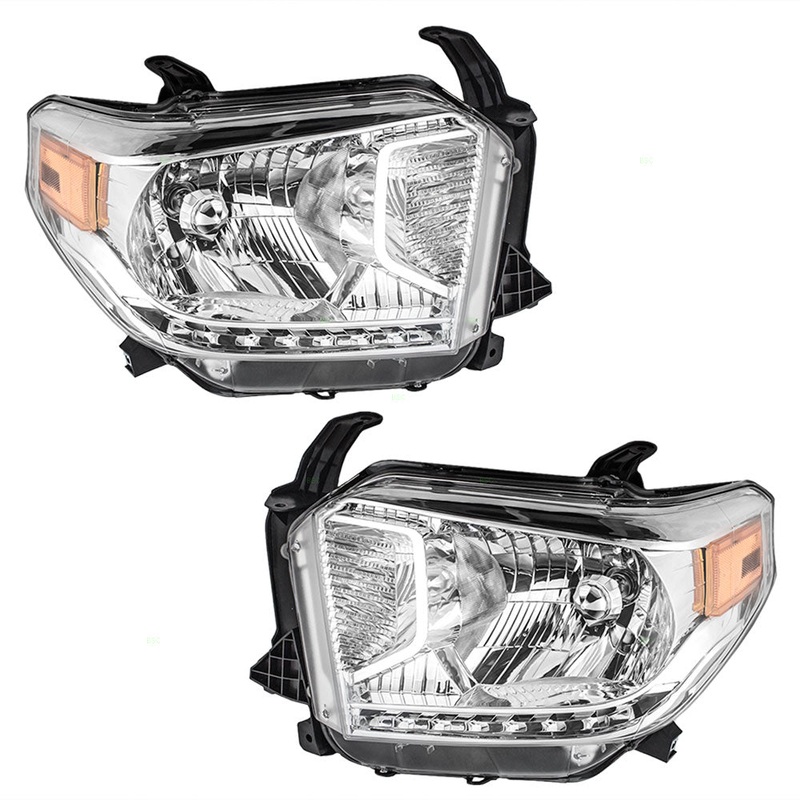 Brock Replacement Pair Set Halogen Combination Headlights Lens Chrome Bezel Compatible with 2014-2017 Tundra 81150-0C081 81110-0C081