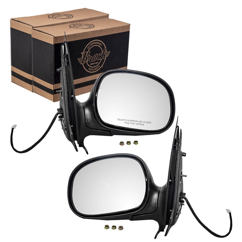 Brock Aftermarket Replacement Driver Left Passenger Right Power Mirror Set Paint to Match Black without Heat-Signal-Memory with Adapter Compatible with 1997-2002 Ford Expedition