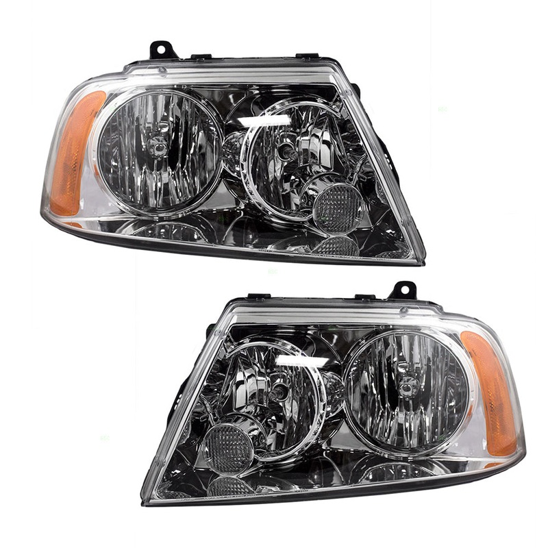 Brock Replacement Driver and Passenger Halogen Headlights Headlamps Compatible with 2003-2006 Navigator 6L7Z 13008 AB 6L7Z 13008 AA