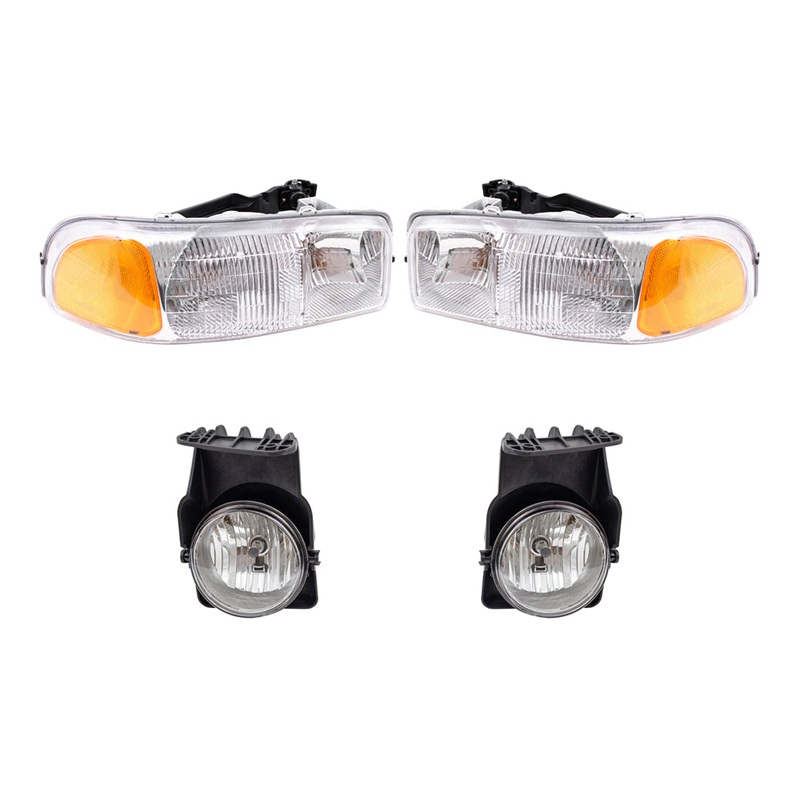 Brock Replacement Driver and Passenger Side Headlights and Fog Lights 4 Piece Set Compatible with 2005-2006 Sierra & 2007 Sierra Classic