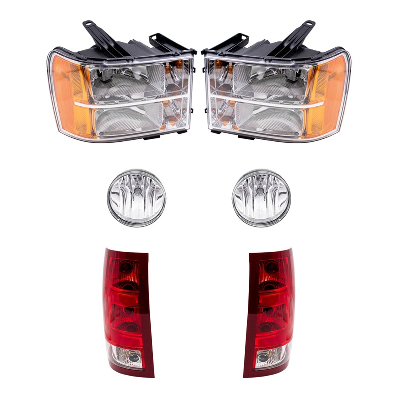 Brock Replacement Driver and Passenger Side Headlights, Fog Lights and Tail Lights 6 Piece Set Compatible with 2007-2010 Sierra 1500/2500 & 2007-2014 Sierra 3500