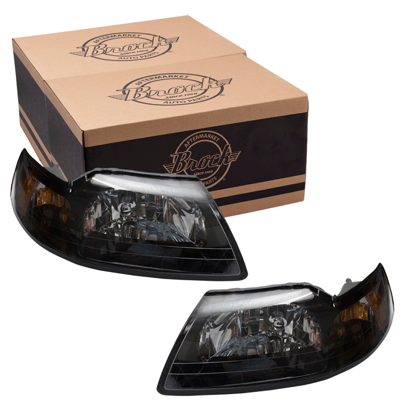 Brock Replacement Driver and Passenger Halogen Headlights Set Compatible with 2001-2004 Mustang3R3Z 13008 DA 3R3Z 13008 CA