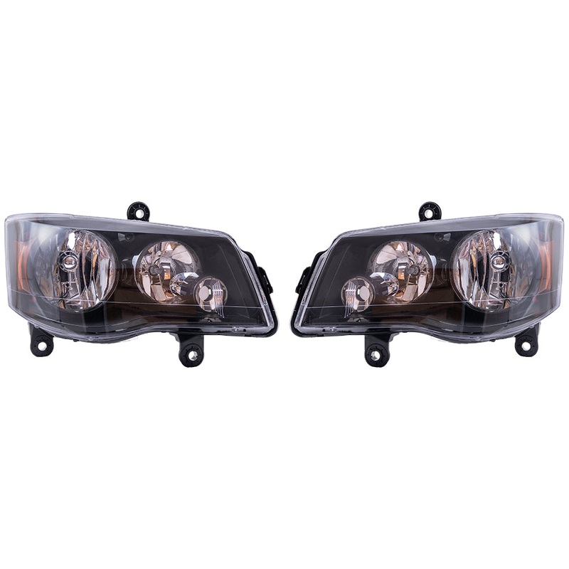 Brock Aftermarket Replacement Driver Left Passenger Right Halogen Combination Headlight Assembly With Black Bezel Set Compatible With 2014-2020 Dodge Grand Caravan