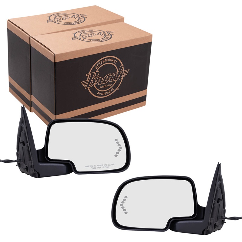 Brock Aftermarket Replacement Driver Left Passenger Right Power Mirror Set Paint to Match Black with Heat-Signal on Glass-Manual Folding Compatible with 2003-2006 Chevy Avalanche