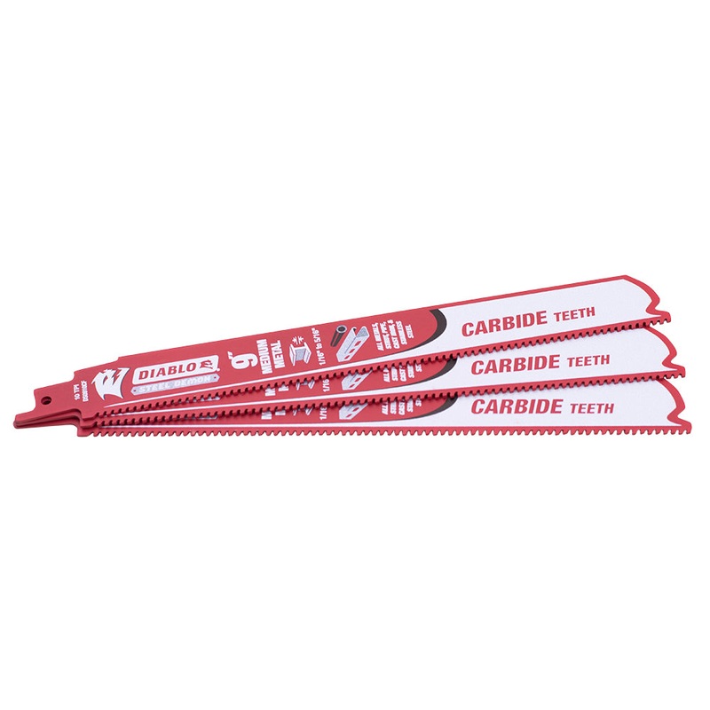 3 Pack Diablo Steel Demon Extreme Metal Reciprocating Saw Blades Carbide Tipped for Medium Metal 1/16″-5/16″ 9″ x 1″ 10 TPI