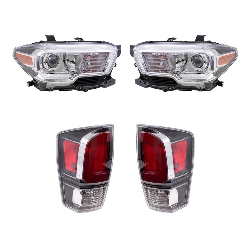 Brock Aftermarket Replacement Driver Left Passenger Right Halogen Combination Headlight and Tail Light 4 pc Set Compatible with 2020-2023 Toyota Tacoma Limited