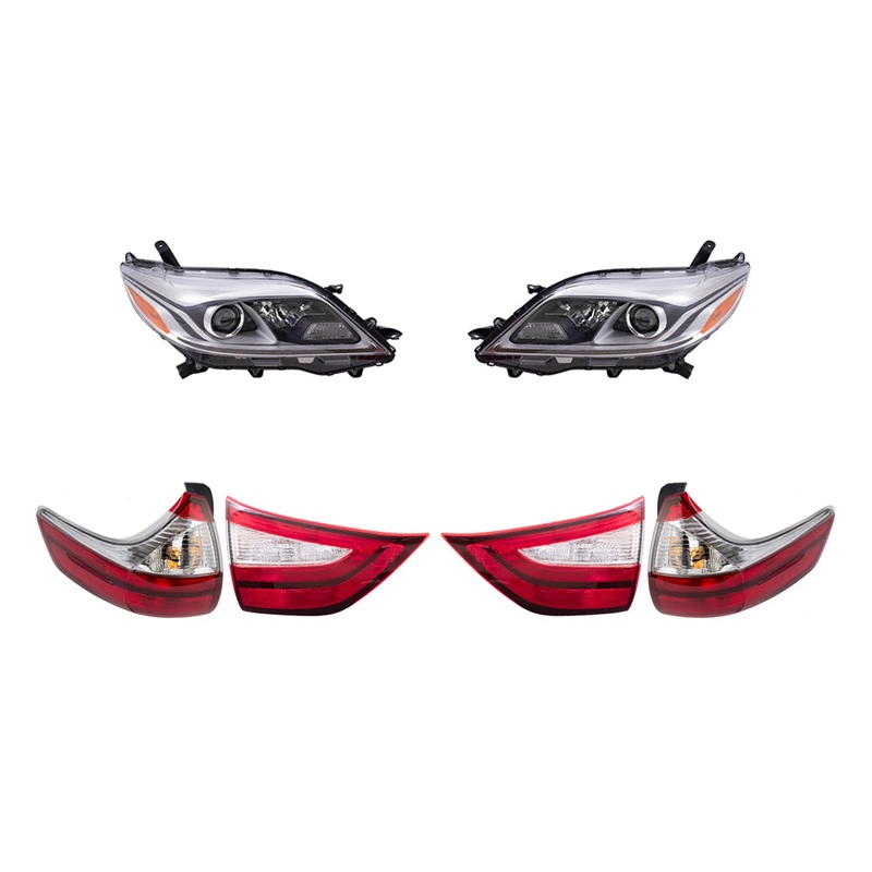 Brock Aftermarket Replacement Part Driver & Passenger Side Headlights w/LED Daytime Running Lights & Tail Lights Quarter & Liftgate Mounted Set Compatible with 2015-2019 Toyota Sienna EXCEPT SE