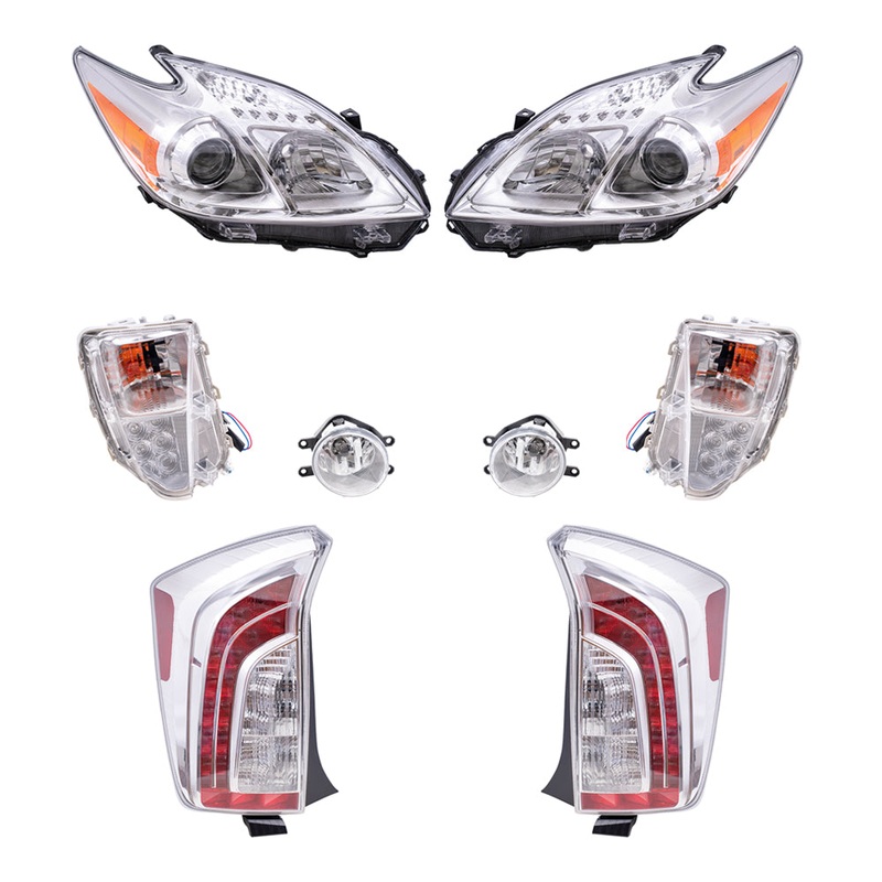 Brock Replacement Driver and Passenger Side Headlights, Turn Signal Lights, Fog Lights and Tail Lights 8 Piece Set Compatible with 2012-2014 Prius Built through 10/31/13 ONLY