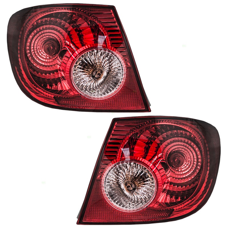 Brock Replacement Driver and Passenger Taillights Tail Lamps with Red & Lens Compatible with 03-08 Corolla 8156002290 8155002290