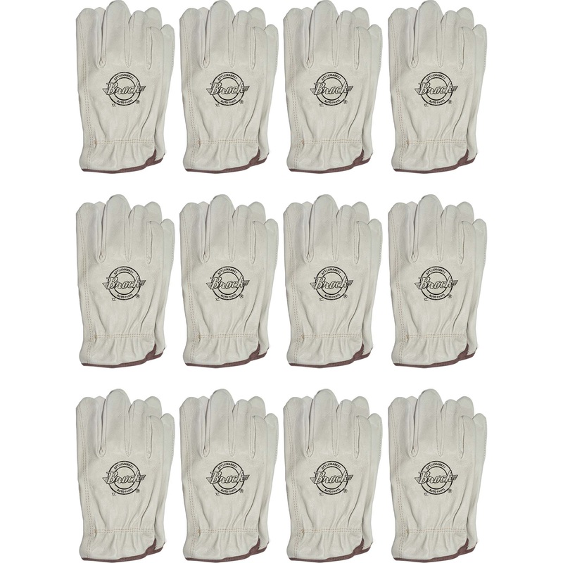 Brock Pigskin Leather Drivers Glove Unlined With Keystone Thumb & Brown Cotton Bound Cuff Extra Large 12 Pairs
