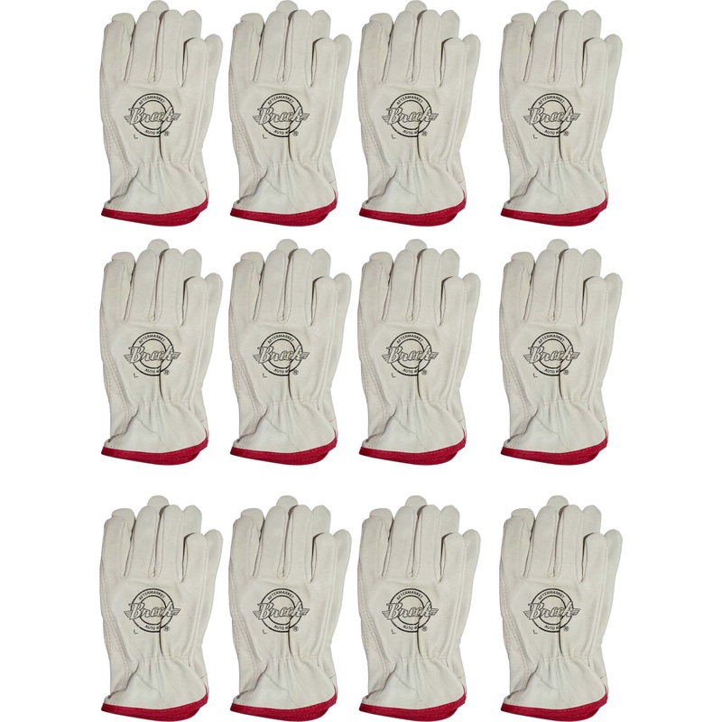 Brock Pigskin Leather Drivers Glove Unlined With Keystone Thumb & Red Cotton Bound Cuff Large 12 Pairs